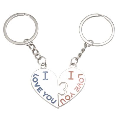 I Love You Design Pair Couple Key Chain with Heart Pendant