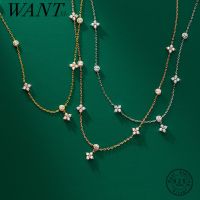 WANTME 925 Sterling Silver Charming Four Leaf Flower Vintage Pendant Chain Necklace For Women Bohemian Zircon 2021 Fine Jewelry