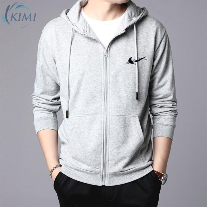 kimi-mens-solid-color-casual-loose-hooded-cardigan