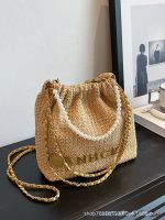 Uniqlo New Fashion version High-end woven bag for women 2023 new style fashionable and versatile small fragrant pearl straw bag beach vacation bag