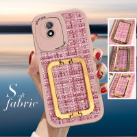 เคสสำหรับ Vivo Y02A Y02T สร้างสรรค์ผ้าพับเป็นขาตั้งสีทองด้านหลังปลอกผ้าซิลิโคนนุ่มเคสโทรศัพท์