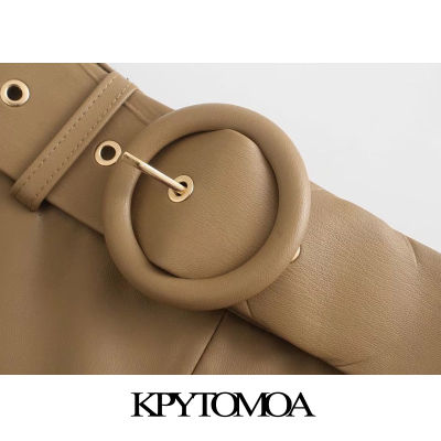KPYTOMOA Women Fashion With Belt Faux Leather Midi Skirt Vintage High Waist Side Zipper Female Skirts Mujer