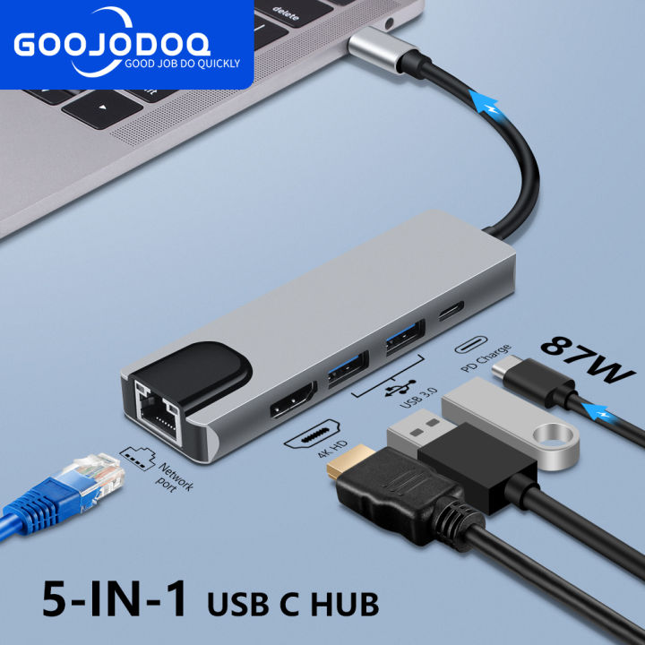 เคสgoojodoq-usb-c-hub-hdmi-gigabit-ethernet-rj45-lanอะแดปเตอร์สำหรับmacbook-pro-air-13-15-ipad-thunderbolt-3ประเภทcฮับusb-usb-c-dock-pd-charge