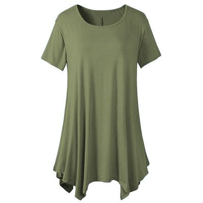 S-3XL Cotton Womens T-shirts Summer New Casual Loose Round Neck Short Sleeve Long Shirts M30330
