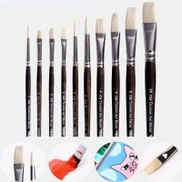 10 Pieces of Brown Short-stem Bristle Brush Set Student Drawing Creation Watercolor Oil Painting Textile Pigment Art Brush