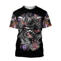 (in stock) casual short sleeved summer mens T-shirt samurai and dragon tattoo 3D full body print Harajuku casual short sleeved T-shirt unisex top (free nick name and logo)