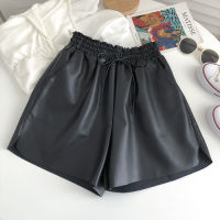 Nomikuma Lace Up Elastic High Waist PU Leather Shorts Women 2021 Autumn Winter Korean Short Causal Solid Wide Leg Bottoms 6V834