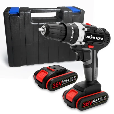 KKmoon สว่านไฟฟ้าไร้สายมัลติฟังก์ชัน36V,แบตเตอรี่ลิเธียมไร้สายพลังงานสูงแบตเตอรี่ไร้สายพร้อมสว่านไร้สายแบบชาร์จไฟได้มอเตอร์แปรงเครื่องมือไฟฟ้า DIY สำหรับใช้ในบ้าน