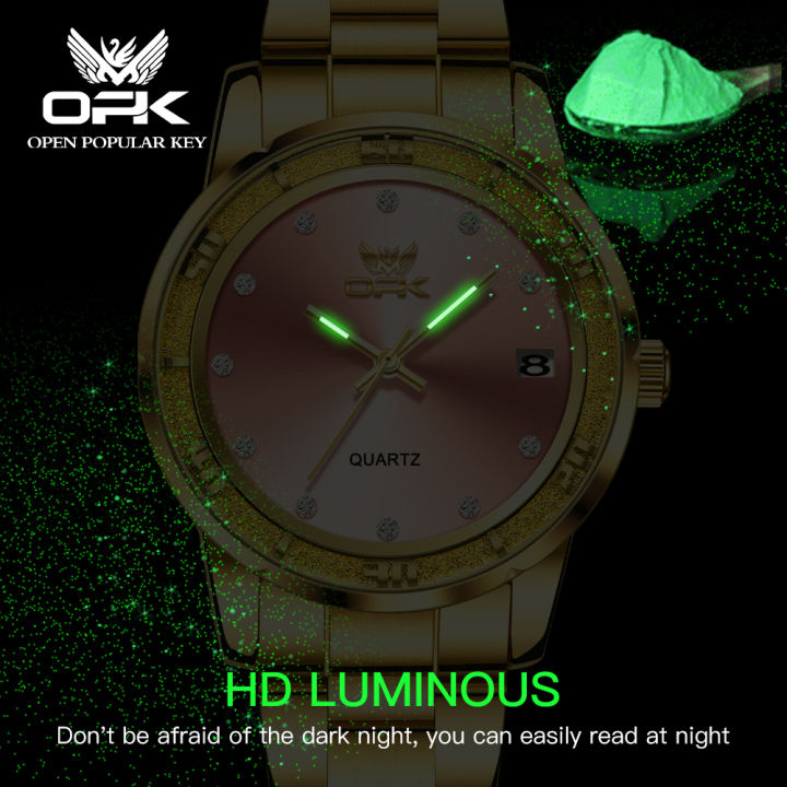 opk-นาฬิกาสำหรับผู้หญิง2023ใหม่แบรนด์ดังของแท้หรูหรากันน้ำสว่างสแตนเลสสายเหล็กลำลอง