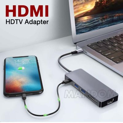 USB C Hub 6 in 1 Multi-Function Adapter Fast Speed, USB C to HDMI 4K, SD/TF Card Reader and 2 USB 3.0 Ports for Pro, Google Chromebook, Galaxy S8/S9 and Other USB C Devices