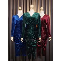 [พร้อมส่ง] [LUXURY707] Velvet Dress กำมะหยี่แขนยาว กระโปรงทรงทิวลิปพรางหน้าท้อง (LX0335)