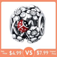 BISAER Garden Elves Charms 925 Sterling Silver Ladybug Beads Pendant for Original Bracelets Necklaces Jewelry ECC1641