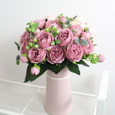 【CC】 Artificial Flowers Pink Bouquet Wedding Fake Room Arrange
