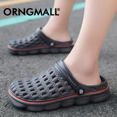 ORNGMALL รองเท้าแตะรัดส้นชายสำหรับผู้ชายรองเท้าแตะกลางแจ้งลำลองแห้งเร็วรูอุดตัน Sepatu Kebun คู่รักรองเท้าแตะชายหาด40-45