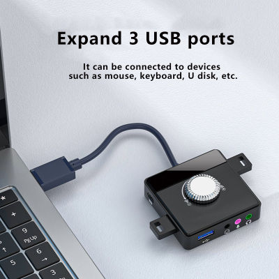 Hot USB การ์ดเสียงภายนอก3พอร์ตถึง3.5มม. แจ็คปรับระดับเสียงการ์ดเสียงสเตอริโออะแดปเตอร์เสียงไดร์เวอร์ฟรีปุ่มเดียวปิดเสียง