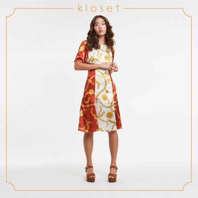 Kloset Chain Printed Dress(SS20-D009)ชุดเดรส ชุดเดรสแขนตุ๊กตา ชุดเดรสสั้น ชุดเดรสผ้าพิมพ์ ชุดเดรสแฟชั่น