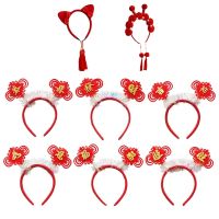 【CW】 Chinese Style Children Girls Red Headband Knot Hanfu Tassels New Year Festive Hair Hoop Bowknot Holiday Party Accessories