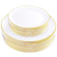 Disposable Tableware Dessert Plate 7.5 Pounds Dinner Plate 10.25 Pounds Combination Birthday And Wedding Supplies Gold And Black