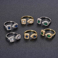 แฟชั่นหยดน้ำ Zircon อารมณ์รูปทรงสี่เหลี่ยมผืนผ้าหรูหราแหวนแฟชั่นผู้หญิงรักเครื่องประดับชั้นนำในปัจจุบัน