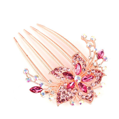 Womens Headdress Crystal Hair Comb Hair Clip Wedding Hair Clips Headpieces Colorful Flowers Hairpins Rhinestone