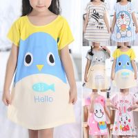 Kids Girl Cartoon Short Sleeved Pajama Dress Summer Korean Round Neck Cotton Sleepwear