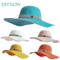 2023 Large Brim Felt Faux Wool Cap Womens Fedora Hat Fashion Luxury Dome Hepburn Style Bucket Hat Autumn Winter Wedding Hat