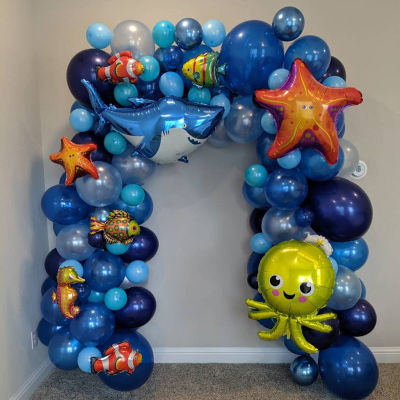 101pcs Ocean Under The Sea World Animals Balloon Dark Blue Baby Shower Balloon Garland Kit Boy Girls Birthday Party Deco Baloon