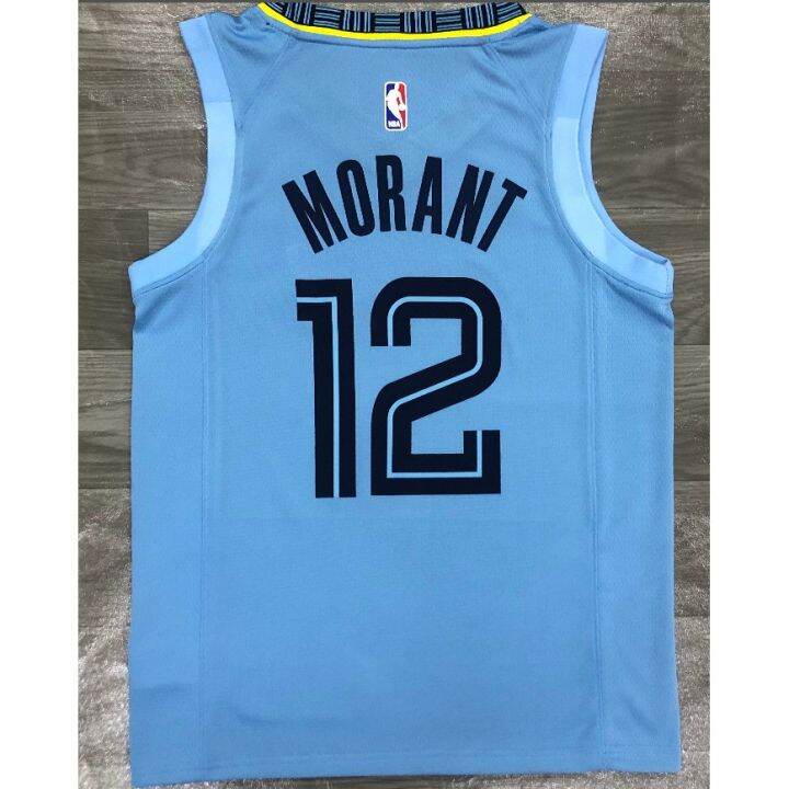 top-quality-เสื้อบาสเกตบอลเอ็นบีเอ-กดร้อน-nba-jersey-memphis-grizzlies-no-12-ja-morant-blue-basketball-jersey