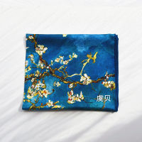 Luxury peacock blue natural silk scarf printed flower for women 100 real silk high quality medium square wrap shawl lady gift