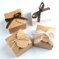 Paper with ribbons and tags wedding baby shower favors candy box gift packing vintage party favours 10pcs