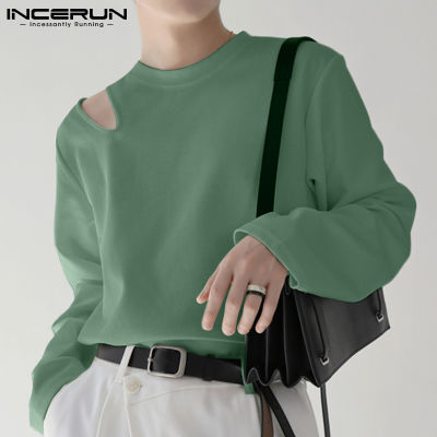 INCERUN เสื้อสเวตเตอร์แขนยาวสำหรับผู้ชาย,เสื้อถักจัมเปอร์ Hippy ลำลองเสื้อสไตล์เกาหลี