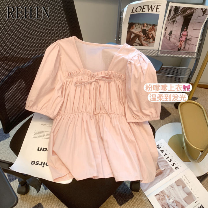 rehin-เสื้อผู้หญิงแขนสั้นผูก-baju-kerah-persegi-การออกแบบที่ไม่เหมือนใครใหม่ฤดูร้อนสไตล์ฝรั่งเศส