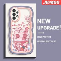 JIUMOO เคสปลอกสำหรับ Samsung กาแลคซี A04s A13 5G ลายการ์ตูนสีชมพูชานมขอบคลื่นสีครีมน่ารักแฟชั่นกันกระแทกที่สร้างสรรค์เคสโทรศัพท์โปร่งใสเรียบง่ายฝาครอบป้องกันซิลิโคนปลอกอ่อน