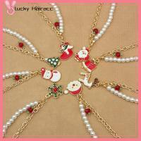 LUCKY HAIRACC 2PCS ซานตาคลอส กำไลข้อมือคริสต์มาส สโนว์แมน จี้ห้อยคอ สร้อยข้อมือมุกเทียม ของใหม่ เครื่องรางปรับได้ กำไลต้นไม้คริสต์มาส คริสมาสต์