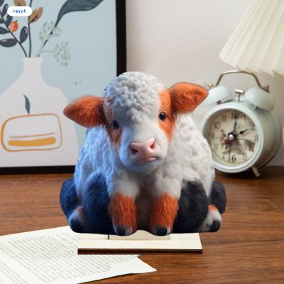 GHJ รูปปั้นสัตว์วัวรูปสลักไม้งานฝีมือสร้างสรรค์ตั้งโต๊ะสำหรับตกแต่งโคมไฟห้อยระเบียง