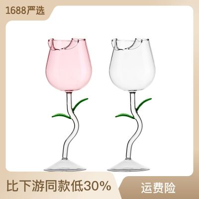 ชุดแก้วไวน์สีแดงกุหลาบไฟไฮเอนด์สไตล์อินสตาแกรมแก้วหรูหราแก้วไวน์แก้วเหล้าสร้างสรรค์
