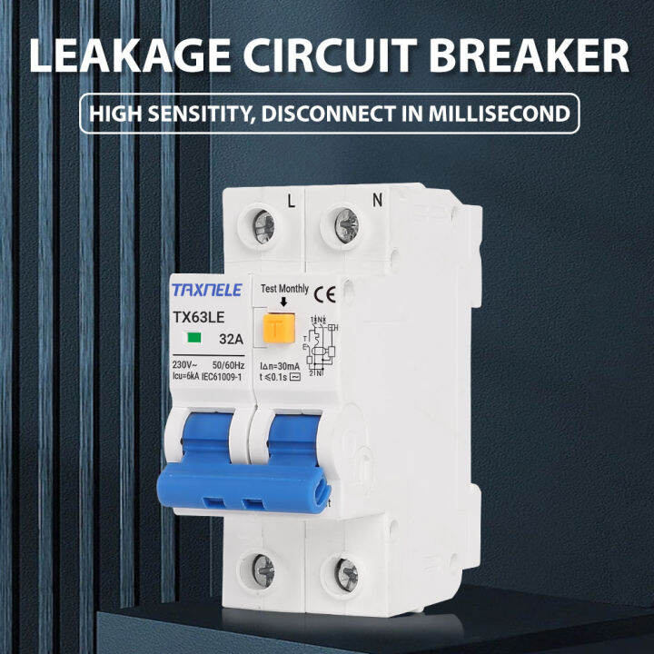 230V 2P Residual Current Circuit Breaker MCB 30mA Overload Short