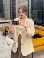 Uniqlo 2023 New Fashion version Creamy yellow suit jacket for women 2023 autumn new style loose casual high-end sense small temperament black suit
