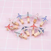 10 Pcs/Pack Cute Cartoon Plane Wooden Clips Photo Paper Craft DIY Clips Decorative Clothespin Office Supplies Clips Pins Tacks