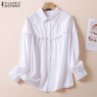 Muangee ผู้หญิง Retro อเนกประสงค์ Lapel Collar เสื้อลำลอง Ruffle แขนยาวปุ่มเสื้อ ZANZEA ใหม่ #2