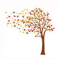 Autumn Tree Falling Leaves And Flying Birds Vinyl Wall Decals Kids Room Decor Hanging Red Orange Wind Floating Fall Decla D-314