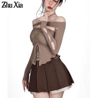 Zhu Xia เสื้อสายเดี่ยวแบบห้อยคอ Cewek Seksi ฤดูใบไม้ผลิใหม่เซ็กซี่บริสุทธิ์ปรารถนาที่จะดูผอมพร้อมเสื้อยืดแขนยาว