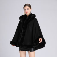 Shwal For Women Autumn Winter Fashion Clothes 2021 Luxury Imitation Rex Rabbit Fur Collar Cloak Coat High Street Outwear Ponchos