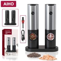 Rechargeable Electric Salt And Pepper Grinder Set With LED USB Charging Base Stainless Steel Automatic Spice Grinder Pepper Mill