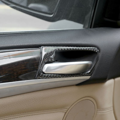 4ชิ้นรถคาร์บอนไฟเบอร์มือจับประตูชามประตูปกสติ๊กเกอร์ตัดสำหรับ BMW X5 X6 E70 E71 2009 2010 2011 2012 2013