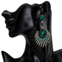 Simple and fashionable fan-shaped drop diamond earrings womens autumn and winter earrings ethnic retro earrings