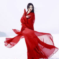 2Pcs จีนโบราณเครื่องแต่งกายเสื้อผ้าผู้หญิงแบบดั้งเดิม Hanfu Tang Dynasty คลาสสิกเต้นรำเครื่องแต่งกายพื้นบ้าน Fairy ชุดสีแดงชุด...