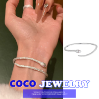 COCOJEWELRY กำไลข้อมืองูสีเงินอเนกประสงค์ดีไซน์เรียบง่ายกำไลข้อมือปรับได้งูตาแดงสร้อยข้อมือผิวสัมผัสคุณภาพสูง