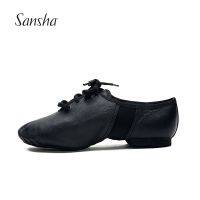 Sansha Unisex Lace-Up Jazz Shoes Leather With Neoprene Suede Split-Sole Cushioned Heel Women Men Jazz Salsa Dance Shoes JS2LPI