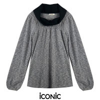 iCONiC MIX CHIFFON KNITTING TOP #9058 เสื้อผญ แขนยาว ผ้าถัก แต่งคอ ผ้าชีฟอง อก30-34" ยาว25" เสื้อยืด เสื้อแฟชั่น เสื้อแฟชั่นผญ เสื้อออกงาน เสื้อทำงาน เสื้อ